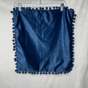 Navy Blue Pom Pom Velvet Pillow Cover